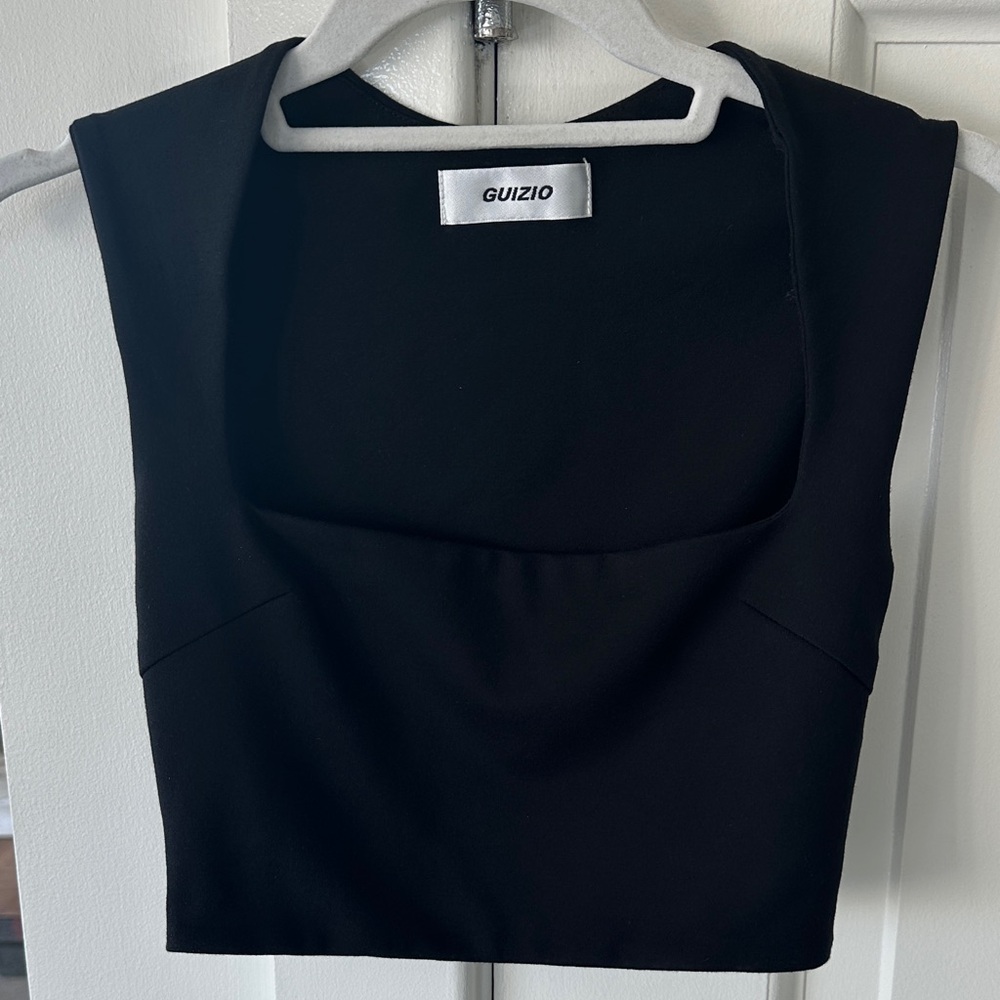 Guizio Celestial Cropped Black Stretch Square Neck Sleeveless Top Women’s Small